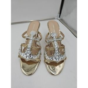 Donna Laria Anchor 4" Wedge Heel Open Toe Sandals Size 7